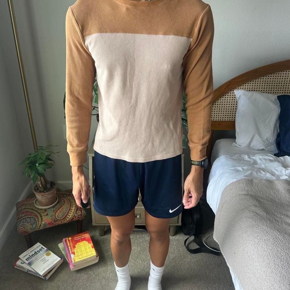 Cat & Jack Boys Thermal Shirt Size Large 10 12 Brown Waffle Knit Long Sleeve